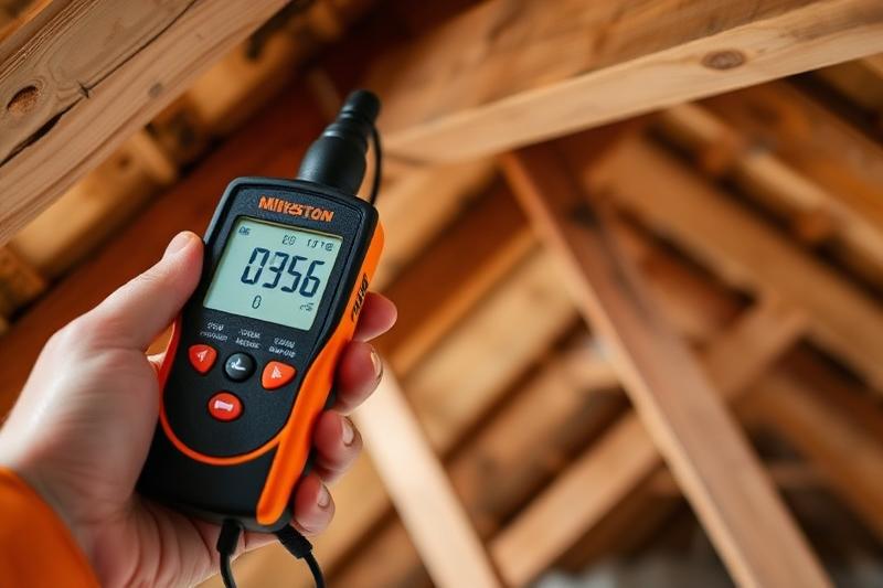 Calibrated moisture meter reading on roof timber in Chester
