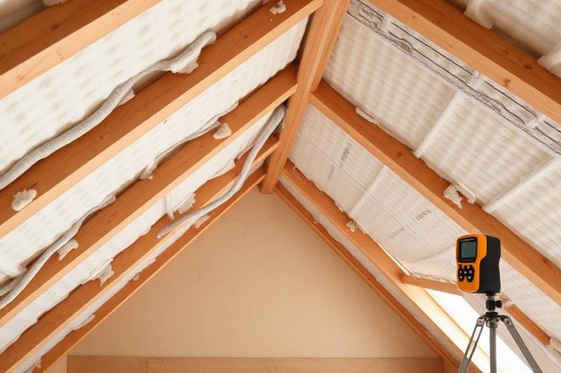 Spray foam condition documented during loft inspection in Chester